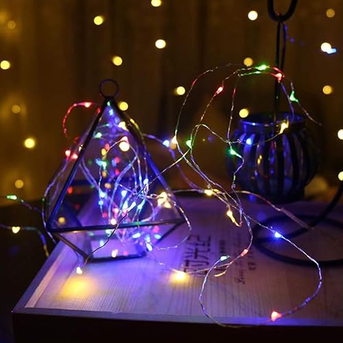Vista 5 de Paquete de 2 tiras de luces de música activadas por sonido, 100 luces LED de alambre plateado de 33 pies con temporizador remoto para dormitorio