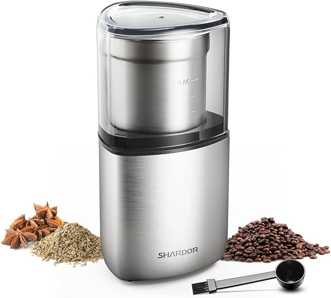 SHARDOR Electric Coffee Grinder Herb Blade Grinder Spices Grinder with 2 Removable Stainless Steel Bowls, Silver