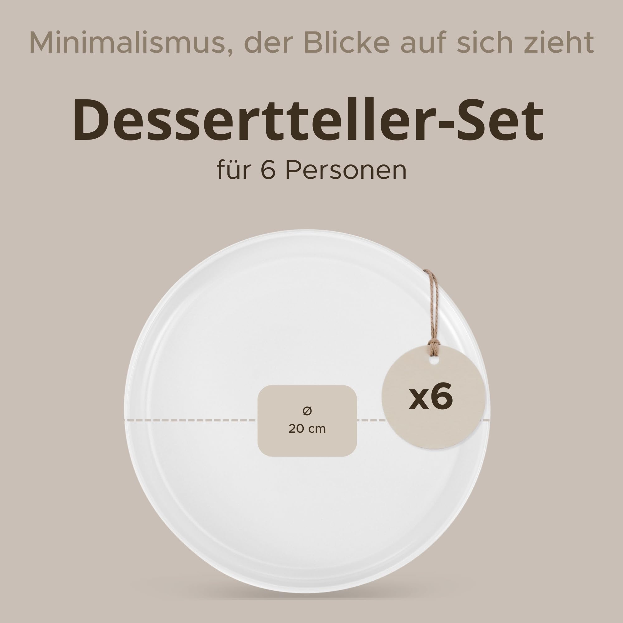 Konsimo. Frühstücksteller für 6 Personen - Dessertteller aus Keramik - Set Kuchenteller 6er - VICTO Moderne Kleine Teller - 20 cm - Weiß