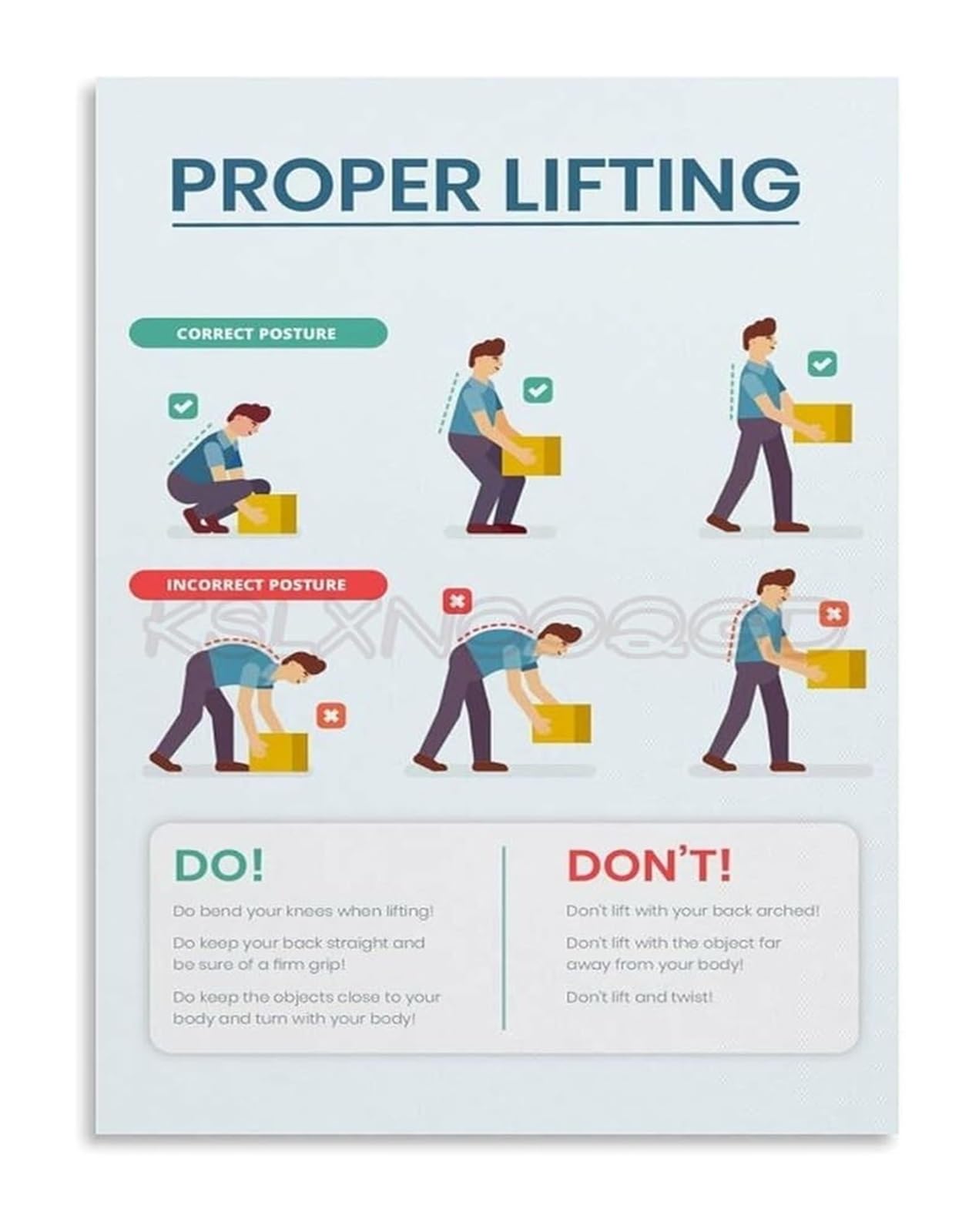 Reiuafwygv Unframed Ergonomics Poster Safe Lifting Techniques Chart Canvas Wall-Art For Warehouse Gym Workplace ​