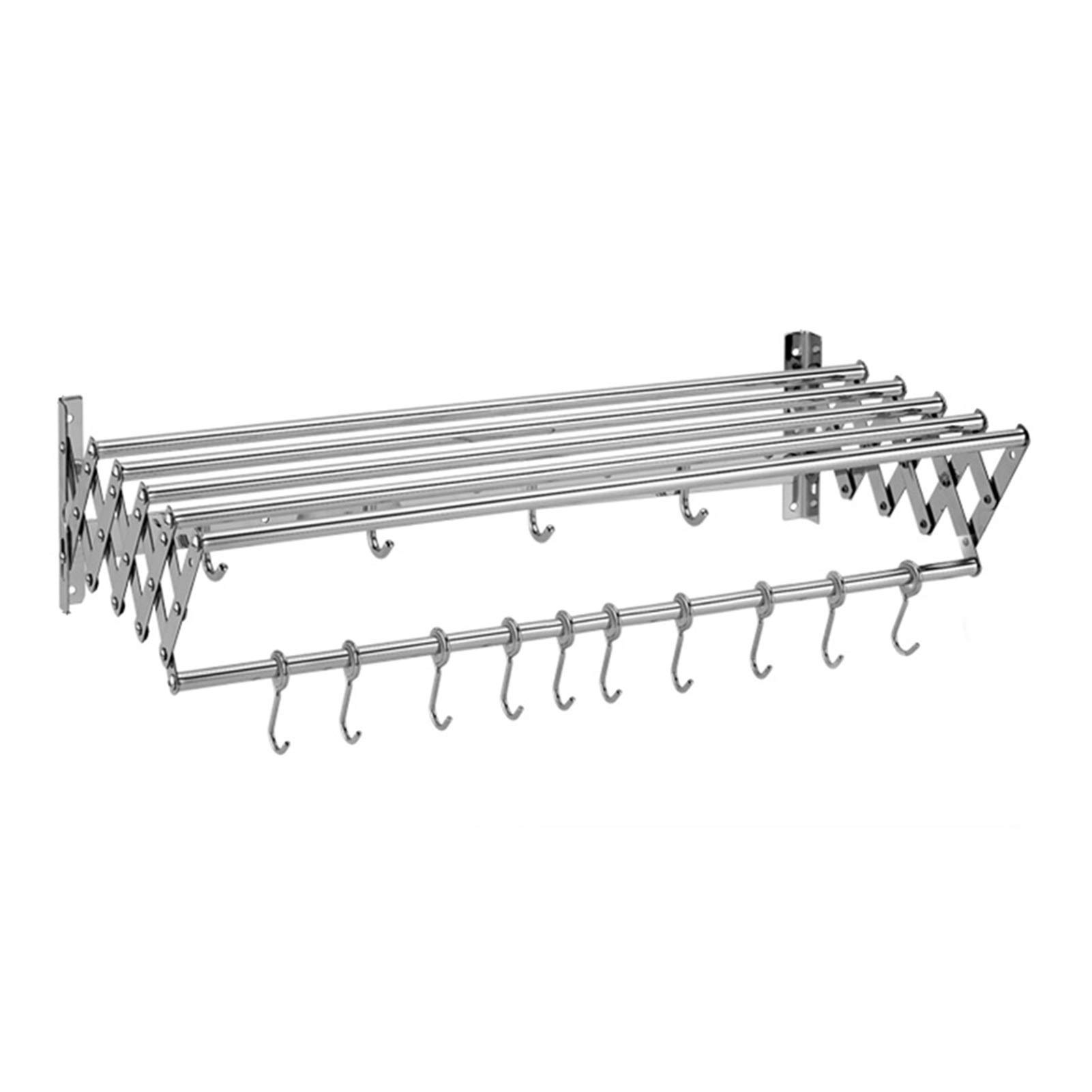 Wall Mounted Folding Clothes Hanger Laundry Drying Rack Clothing Foldable Airer Stainless Steel Sock Hanger For Socks Bras Towel Underwear Adjustable Garment Rack Home St,10 Hooks-50cm/19.6in