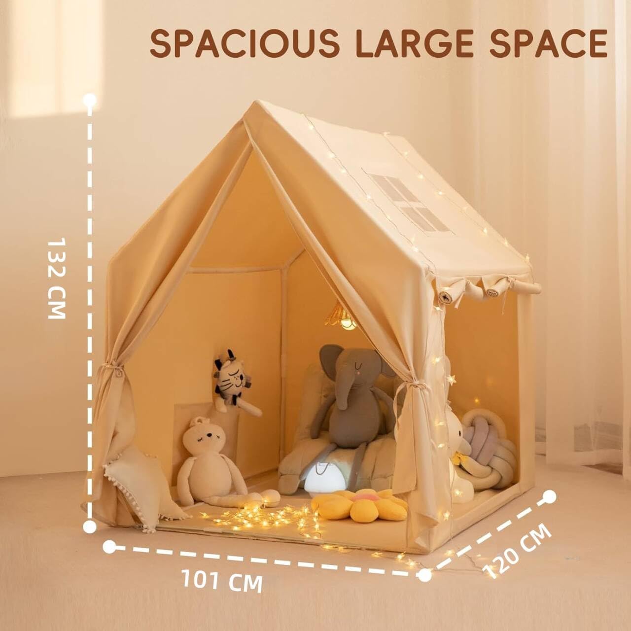 Großes Kinderzelt für drinnen, Indoor-Spielhaus für Kinder | Prinzessinnen-Spielzelt als Kinderzimmer-Deko & Lesezelt, für Mädchen und Jungen – Beigelig