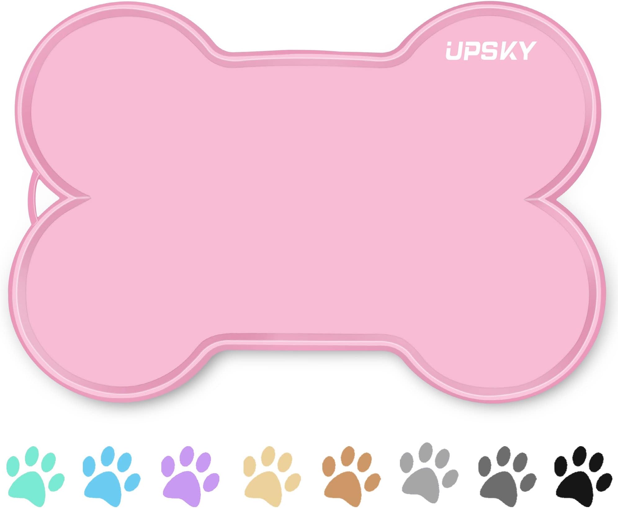 UPSKYDog Cat Food Mat Large 22" x 16" Non-Slip Pet Dog Feeding Mat Waterproof Silicone Dog Food Tray, Bone-Shaped Easy to Clean Dog Cat Placemat (Pink)