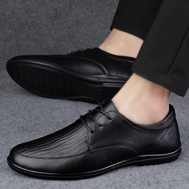 Men's Casual Summer Leather Shoes - Classic Lace-up Formal Tuxedo Shoes, Soft Sole Rubber Outsole, Comfortable Business Wedding Dress Shoes2