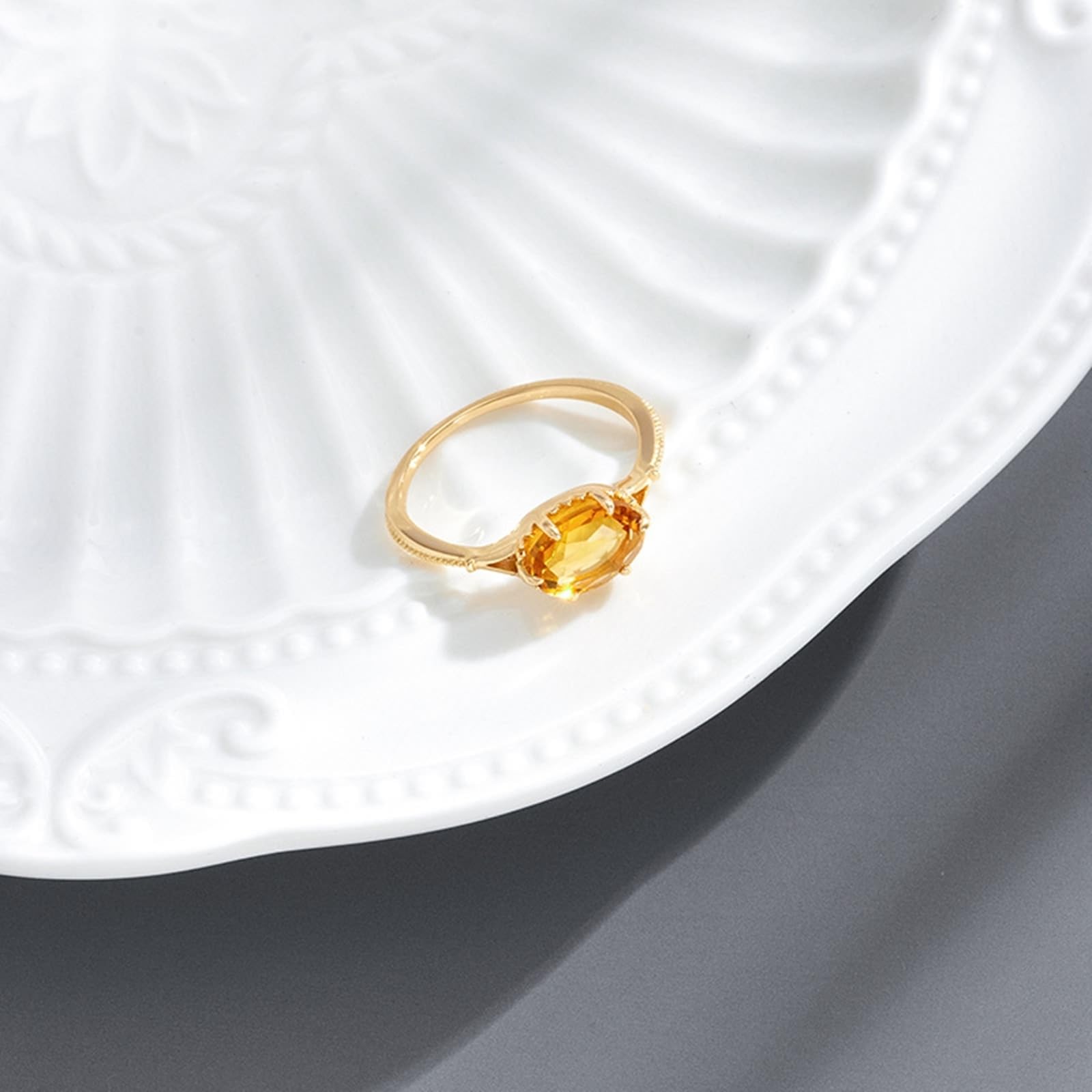 Anello solitario in vero oro 9 K/14 K/18 K con citrino giallo ovale, anello solitario per partner