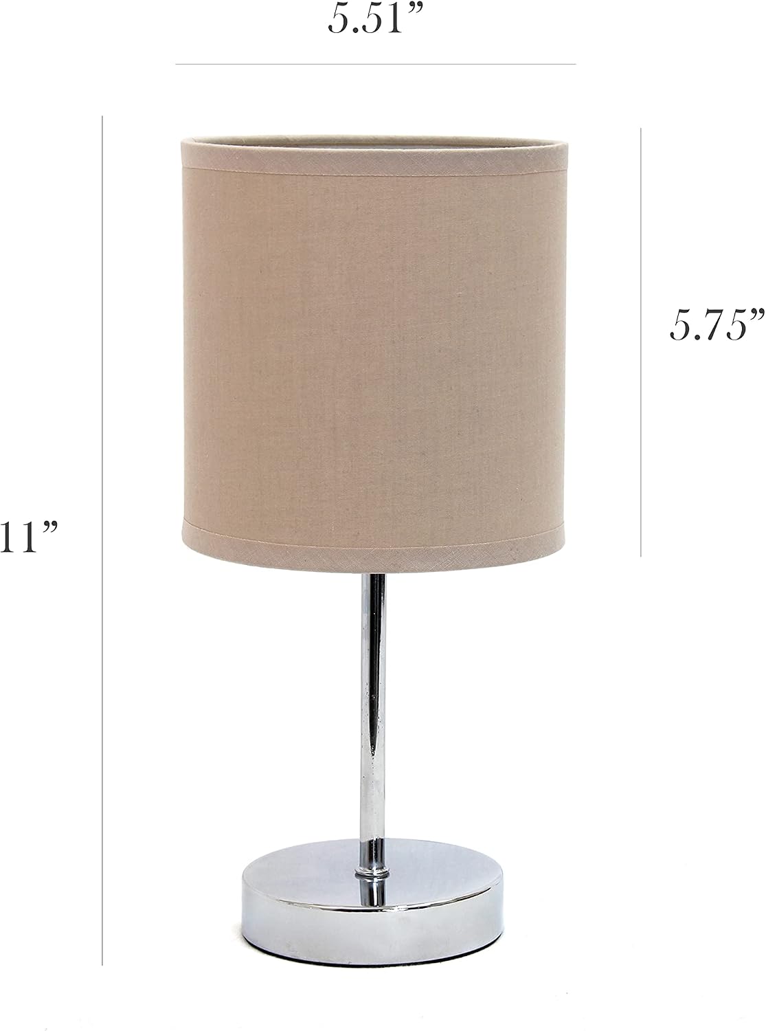 Simple Designs LT2007-GRY-2PK Chrome Mini Basic Table Lamp with Fabric Shade 2 Pack Set, Gray image 5