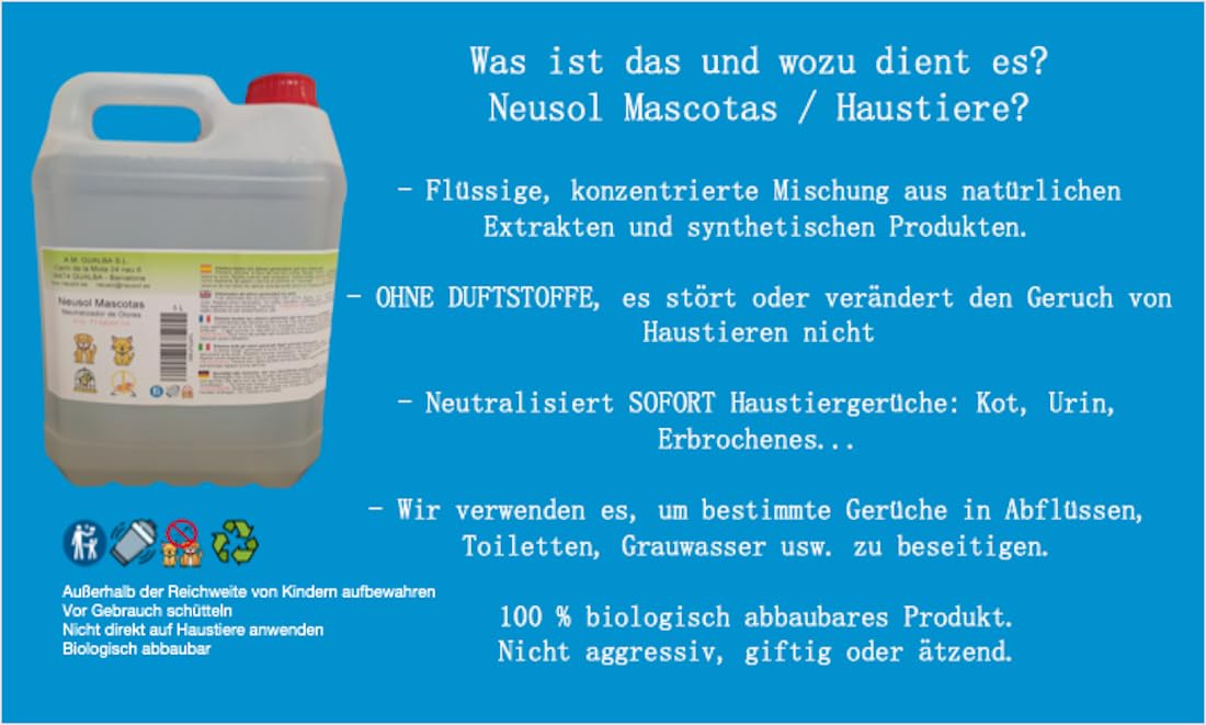 Mascotas - Haustiere - Geruchsvernichter Urin KOT Erbrochenes... Hunde Katzen (5 L)