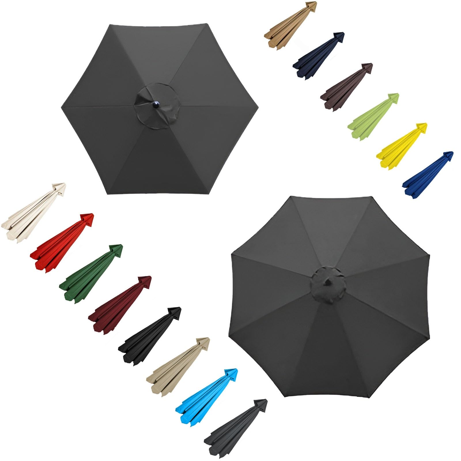 Replacement Parasol Umbrella Canopy, 200cm 270cm 300cm Garden Parasol Canopy Cover, Polyester, 6arms 8 Arms(Color:Gray,Size:6 ribs-3m(9.8ft))