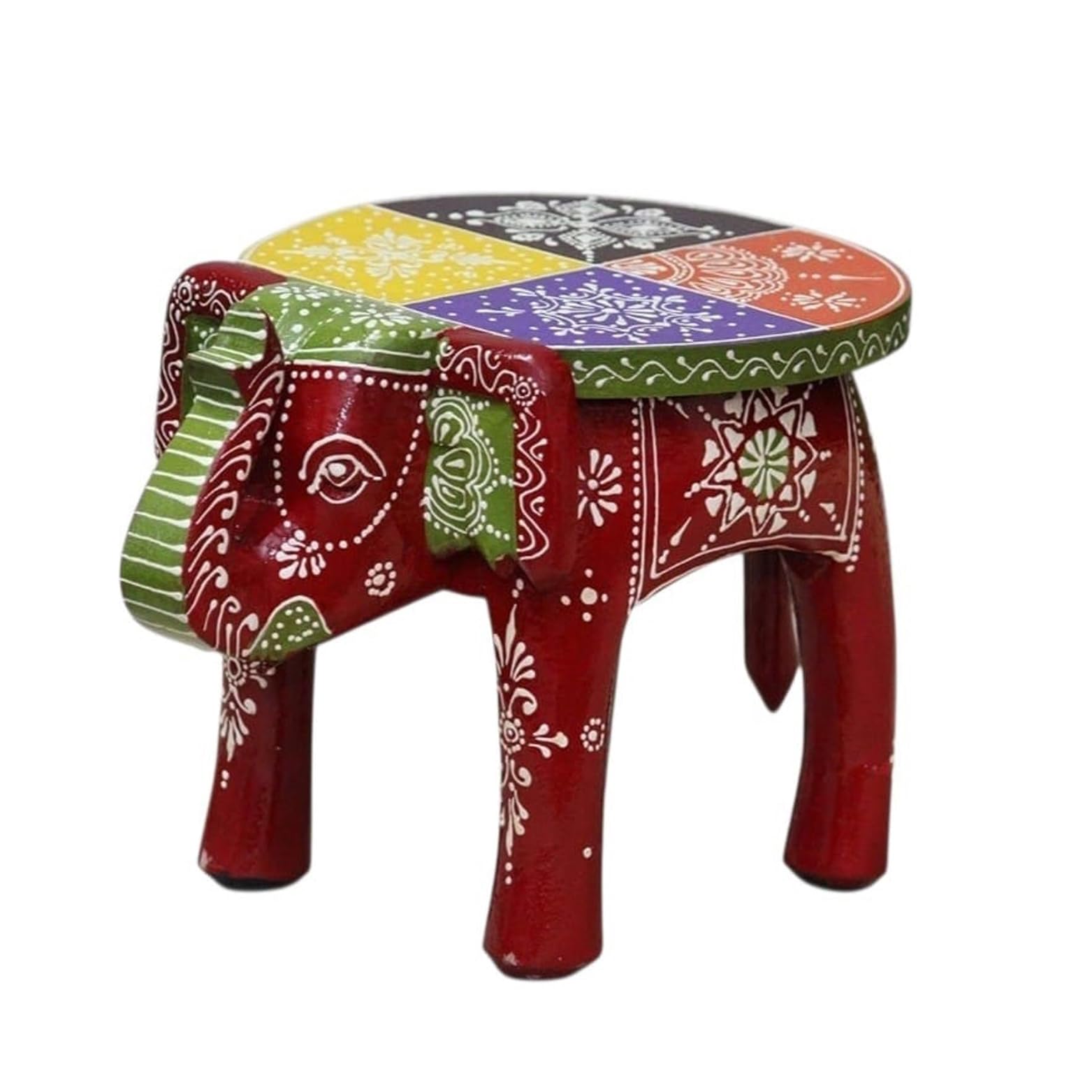 Hand Painted Wooden Elephant Stool Maroon 8 Inch-image-18