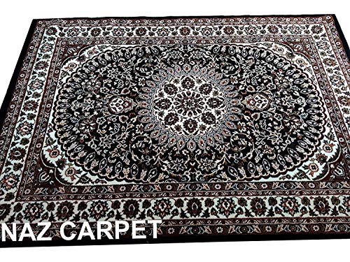 Image of Kashmiri Traditional Woollen Carpet with Advanced 1 Inch Thickness & Classical Look 240x335cm (8x11 Feet) Color Black