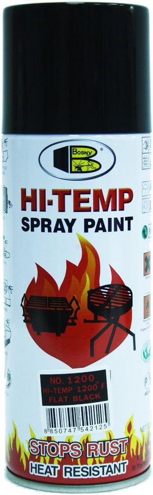 BOSNY Hi-Heat Resistant 1200°F Aerosol Spray Paint (400 ml, Flat Black Finish)