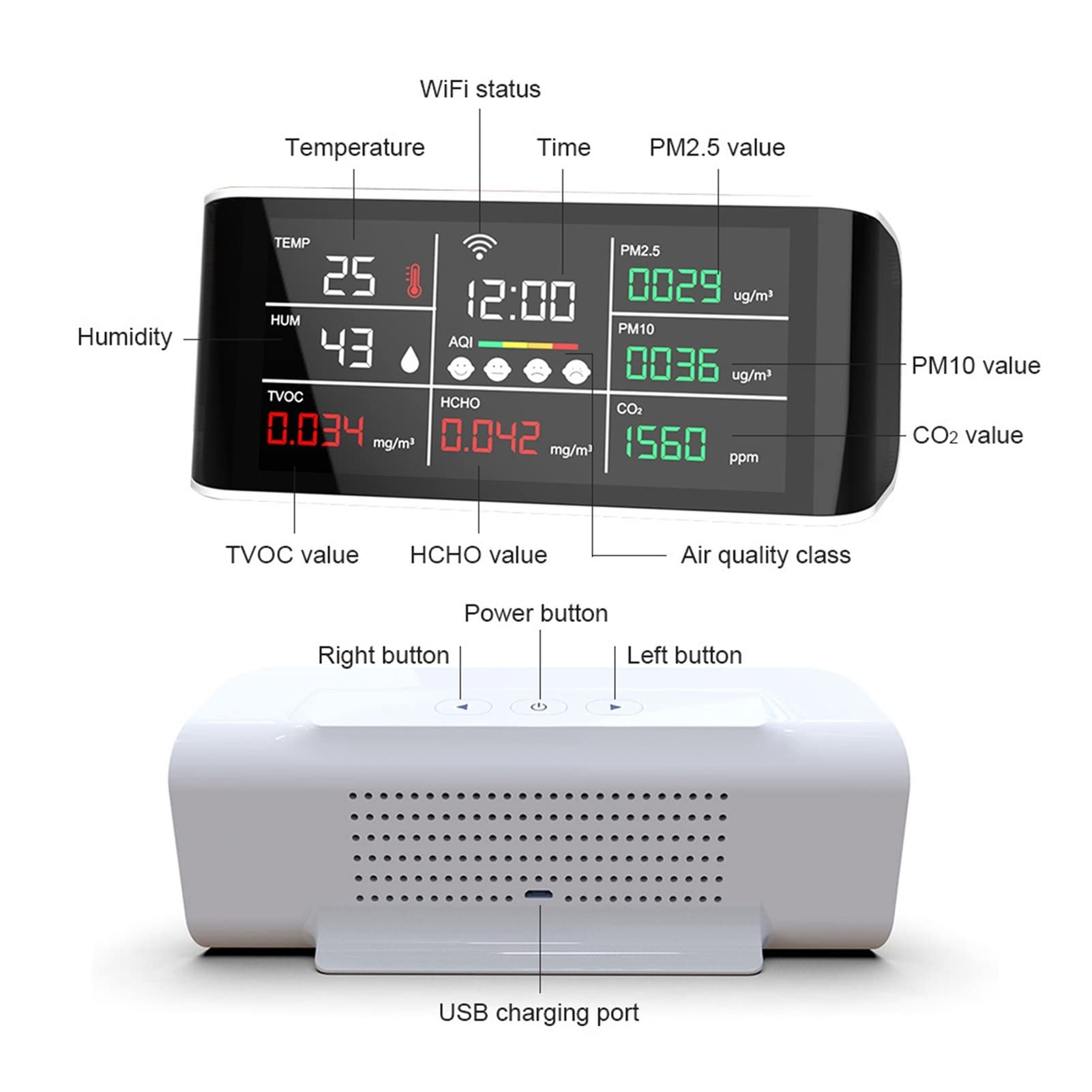 Rilevatore di Gas, rilevatore di perdite di Gas, Monitor di qualità d-ell'aria Multifunzione con TUYA WiFi, Monitor di concentrazione di anidride carbonica per casa e Camper