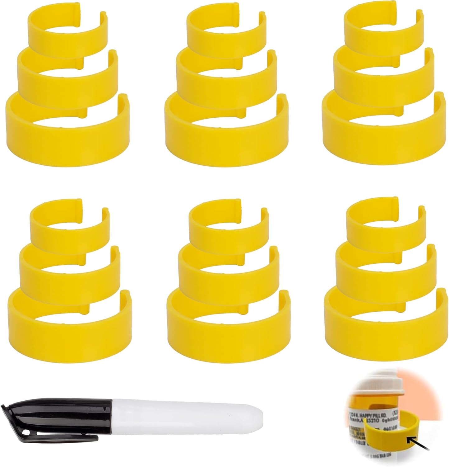 錠剤ボトル用クリップ、ポータブルメディシンタグ、マーカー付きで簡単に識別、日常使用や旅行に最適 18個パック