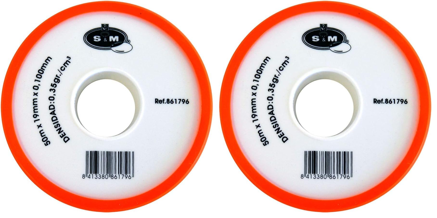 S&M 861796 Teflon fontanería resiste hasta 250° Media densidad 0,1 mm-19 mm-50 metros (Paquete de 2)