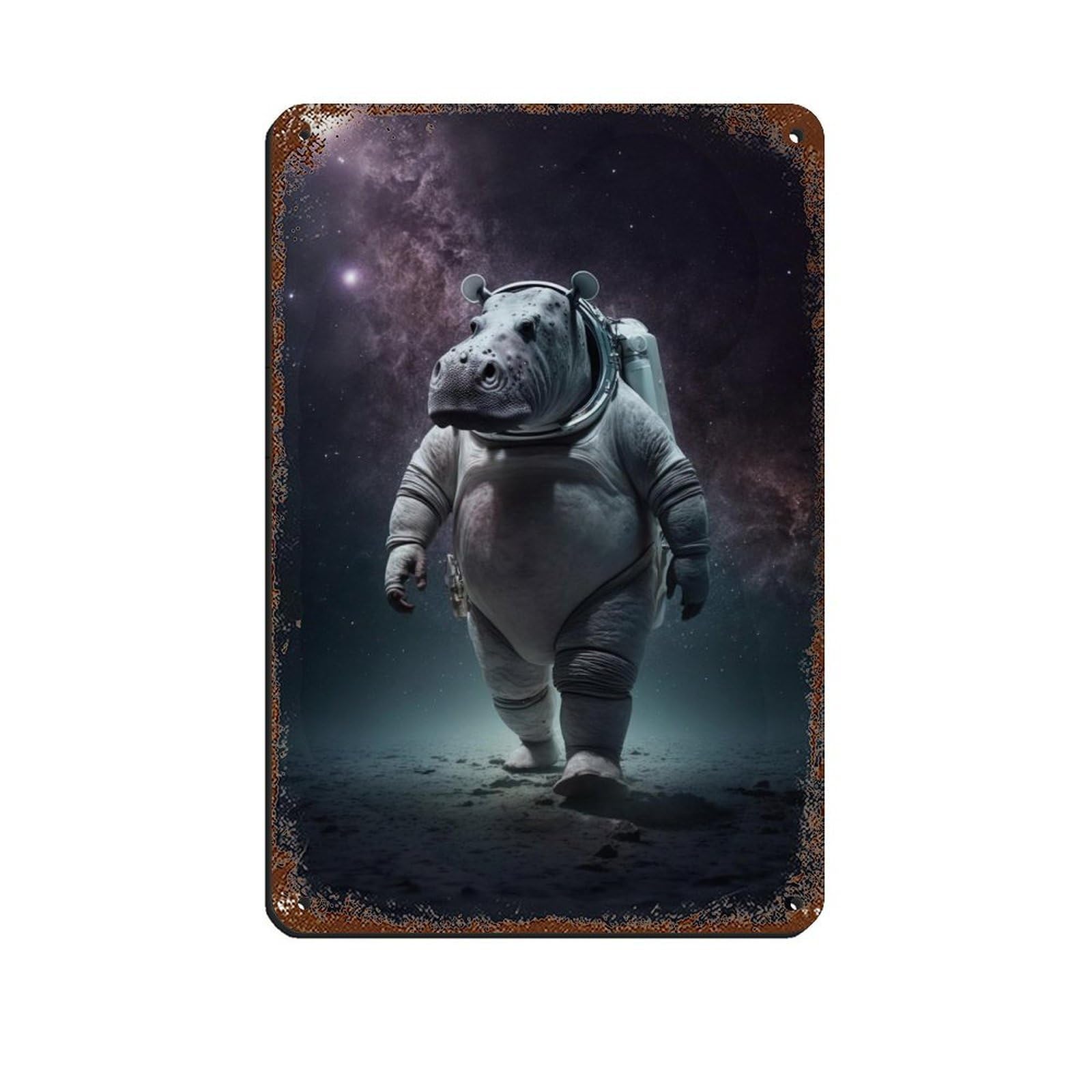 Lxwnze 20L X 30W Cm Astronaut Hippo, Futuristic Animal（1） Retro Poster Metal Tin Sign Chic Art Retro Iron Painting Bar People Cave Cafe Family Garage Poster Wall Decoration 8X12inch(20X30cm)