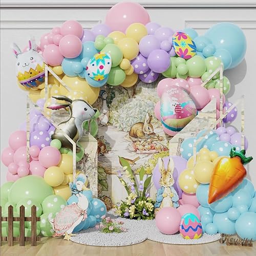 Miniatura 4 de Kit de arco de guirnalda de globos de Pascua de 157 piezas, colores macarrón pastel, globos de lunares pastel de feliz Pascua, conejo de Pascua,