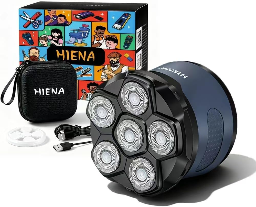 HIENA PRO Head Shaver for Bald Men - 6D Magnetic Rotating Shaver, Rechargeable Bald Head Razor Kit, Waterproof Electric Razor with LED Display (Blue)