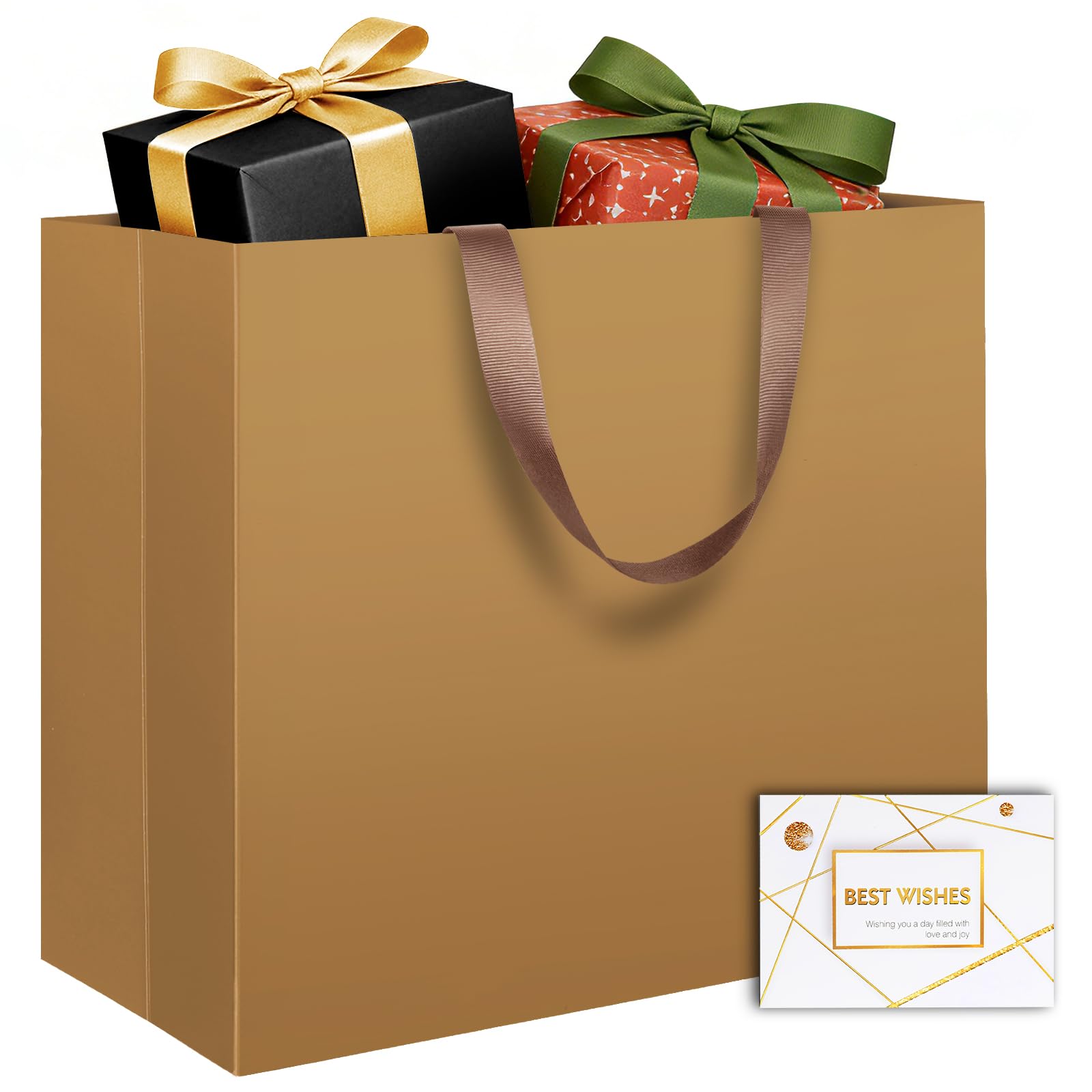 LVNRIDS Extra Large Gift Bags Gold, Luxury XL Gift Bag with Handle 43 x 13 x 32 cm, Extra Large Gift Bags with Greeting Card for Presents Wedding Birthday Party Christmas Valentine Mall
