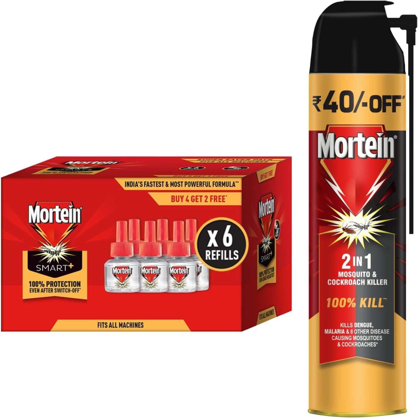 2 in 1 Mosquito Killer & Cockroach Killer Spray - 600ml + 45ml x 6 (Buy 4 Get 2 Free), SmartPlus Mosquito Repellent Refill