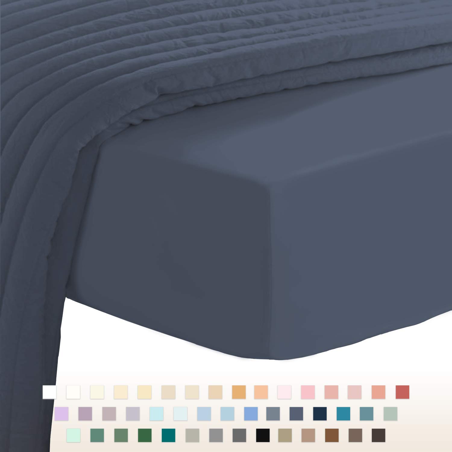 PizunaPure Combed Cotton Double Fitted Sheet 140x200 cm Dark Blue, 400 Thread Count Cool Luxury Soft 100% Long Staple Cotton Sateen Weave, 40cm Deep Pocket Bedsheet (Fitted Bed Sheet -1PC)