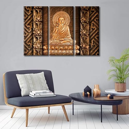 Vista 25 de TUMOVO Wall Art for Living Room Buddha Sculpture Flower Paintings Canvas Wall Art 3 Panel Wall Art Canvas Artwork Wall Decor Large Wall Decor Canvas