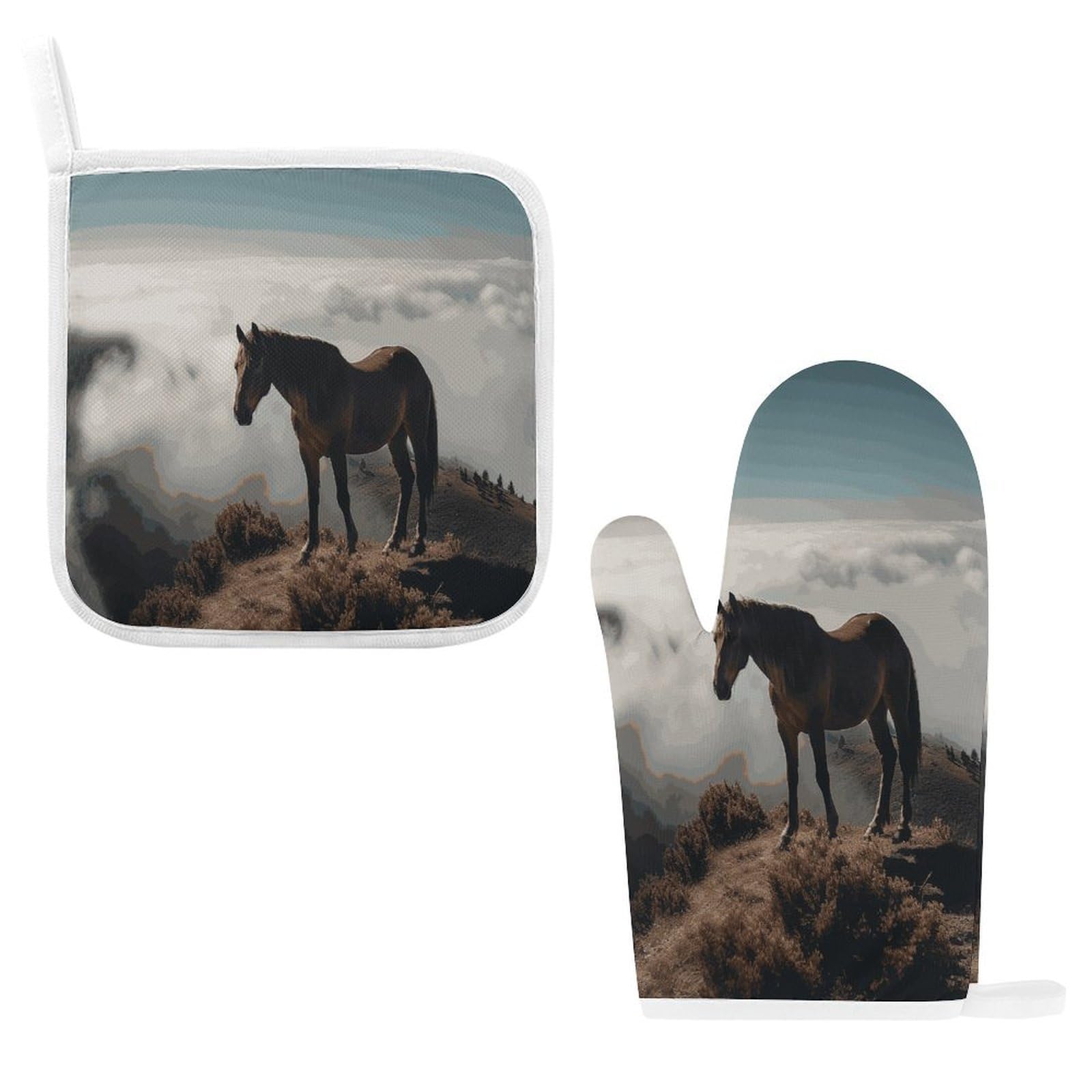 Btcowzrv Style Horse On A Misty Mountaintop Oven Mitts And Pot Holders 2Pcs Set