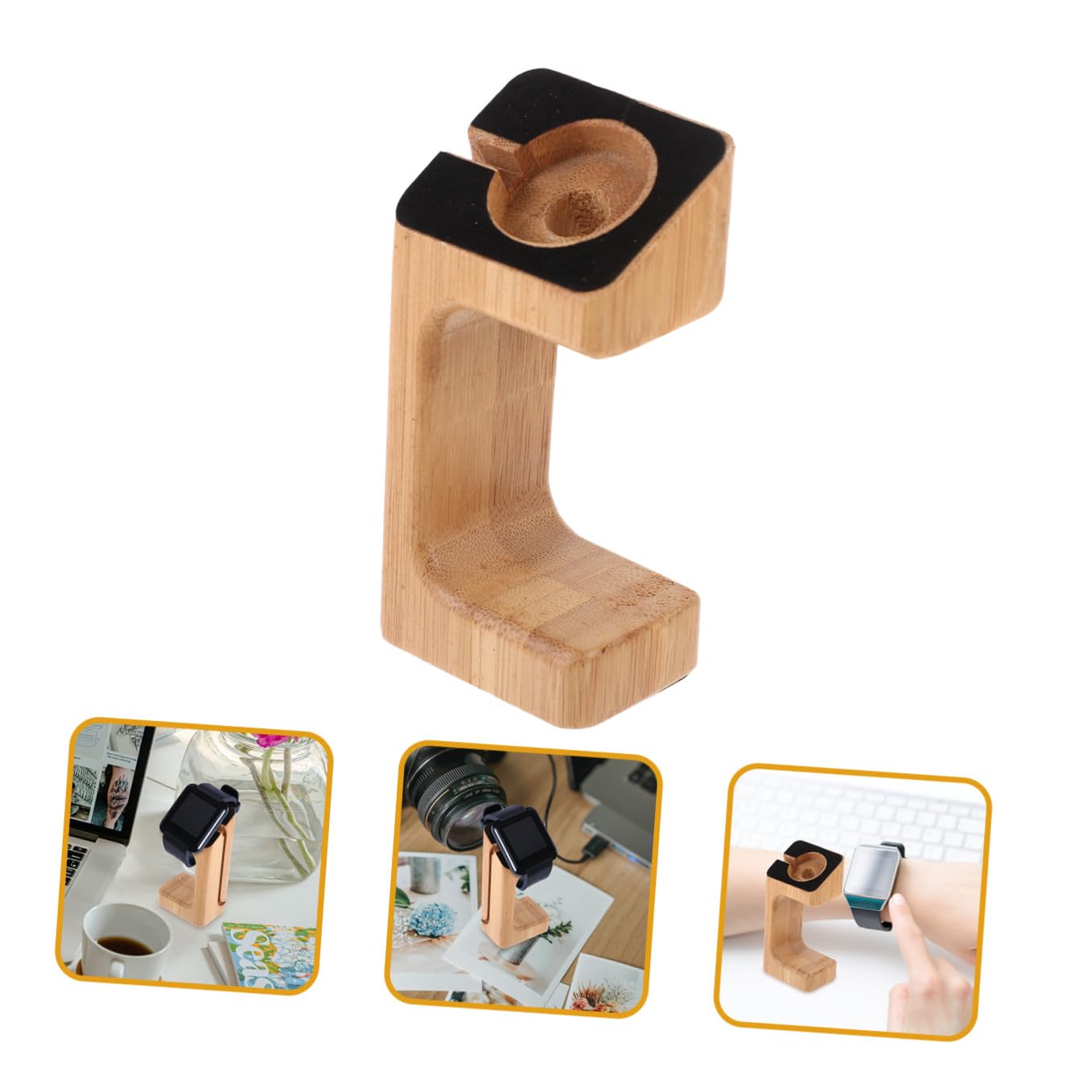 OSALADI 3 Pezzi Stazione Di Ricarica Per Orologi Intelligenti Guarda Il Caricabatterie In Piedi Staffa Di Ricarica Per Orologio Intelligente Yellow Bambù