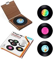Vista 6 de Juego de 6 posavasos para bebidas con caja de regalo, discos de vinilo retro, juego de 6 posavasos antideslizantes y perfectos para decoración