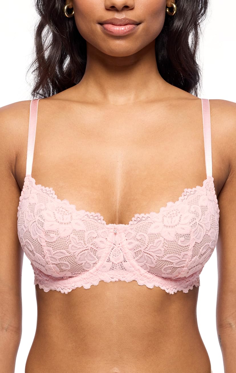 Emma Underwire Lace Bra, Unpadded Sheer Lingerie for Women, Perfect Everyday Balconette Demi Bra