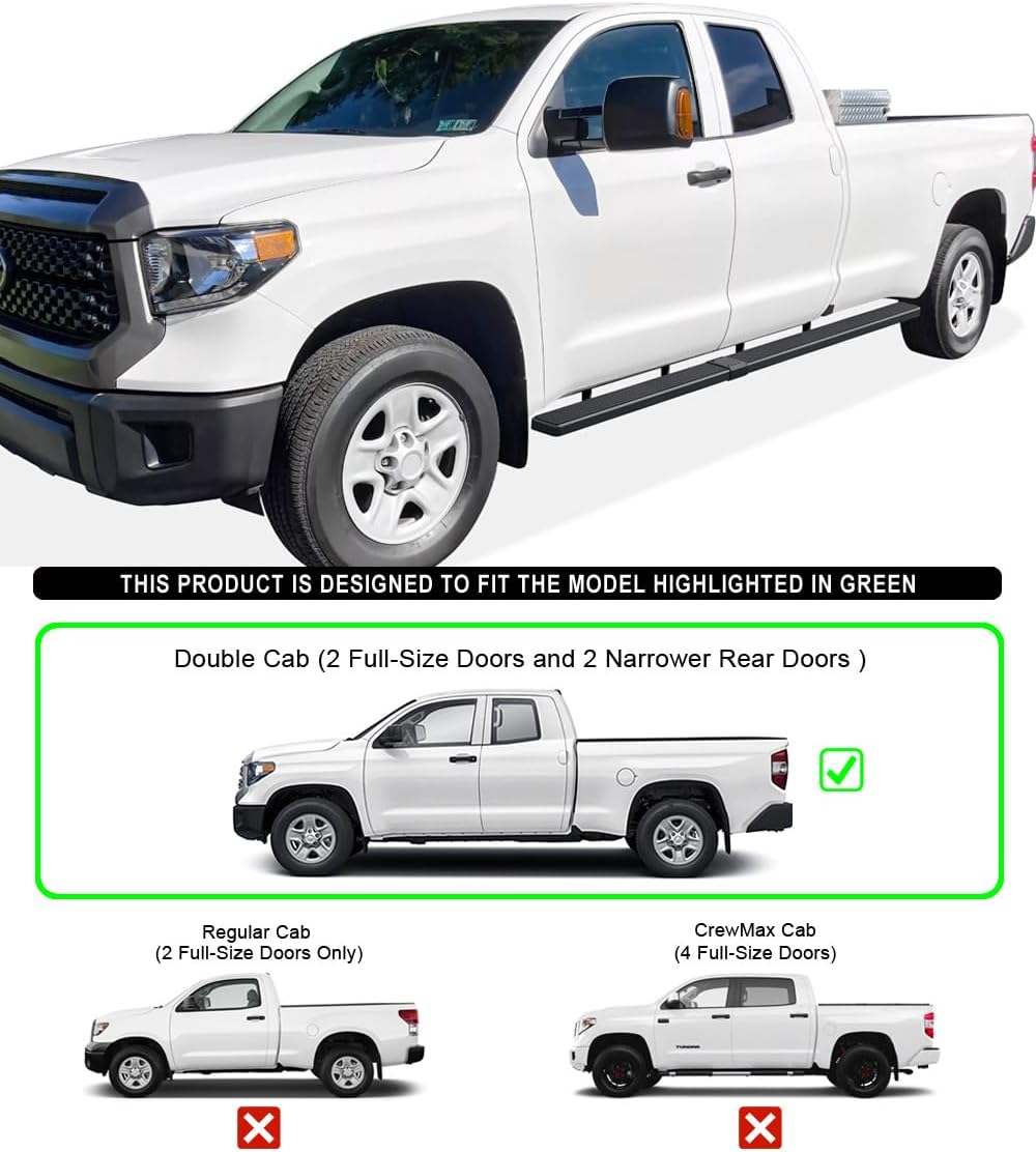 Wheel-to-Wheel HD Ridez 5" Stainless Steel Side Steps Compatible with Toyota Tundra 2007-2021 Double Cab 6.5ft Bed (Nerf Bar Side Steps Side Bars)