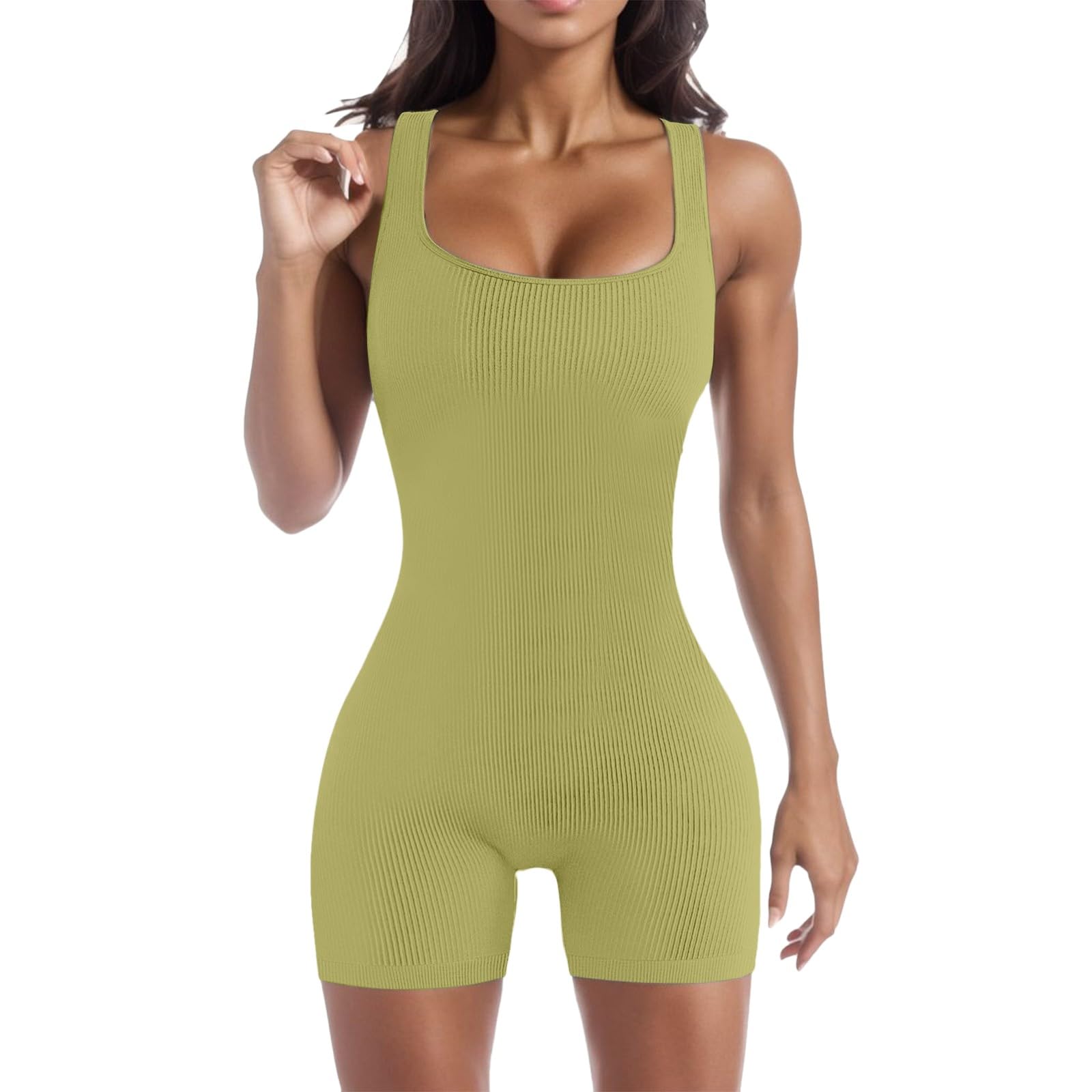 Generic Conjuntos Deportivos Mujer Mujeres Yoga Entrenamiento Acanalado Cuello cuadrado Sin mangas Deporte Romper Deportes Mono Top Tirantes Corto