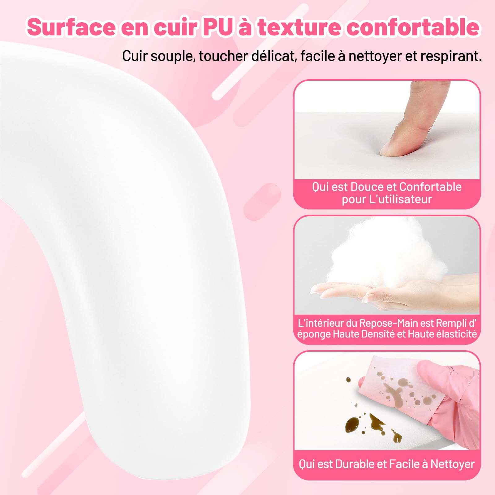 perfk Repose Main Manucure avec Support de Téléphone Réglable, Repose Main Ongle, Pose Main Manucure, Accoudoir en Forme de U Coussin de Manucure Repose Main, pour Manucure à Domicile et Salon