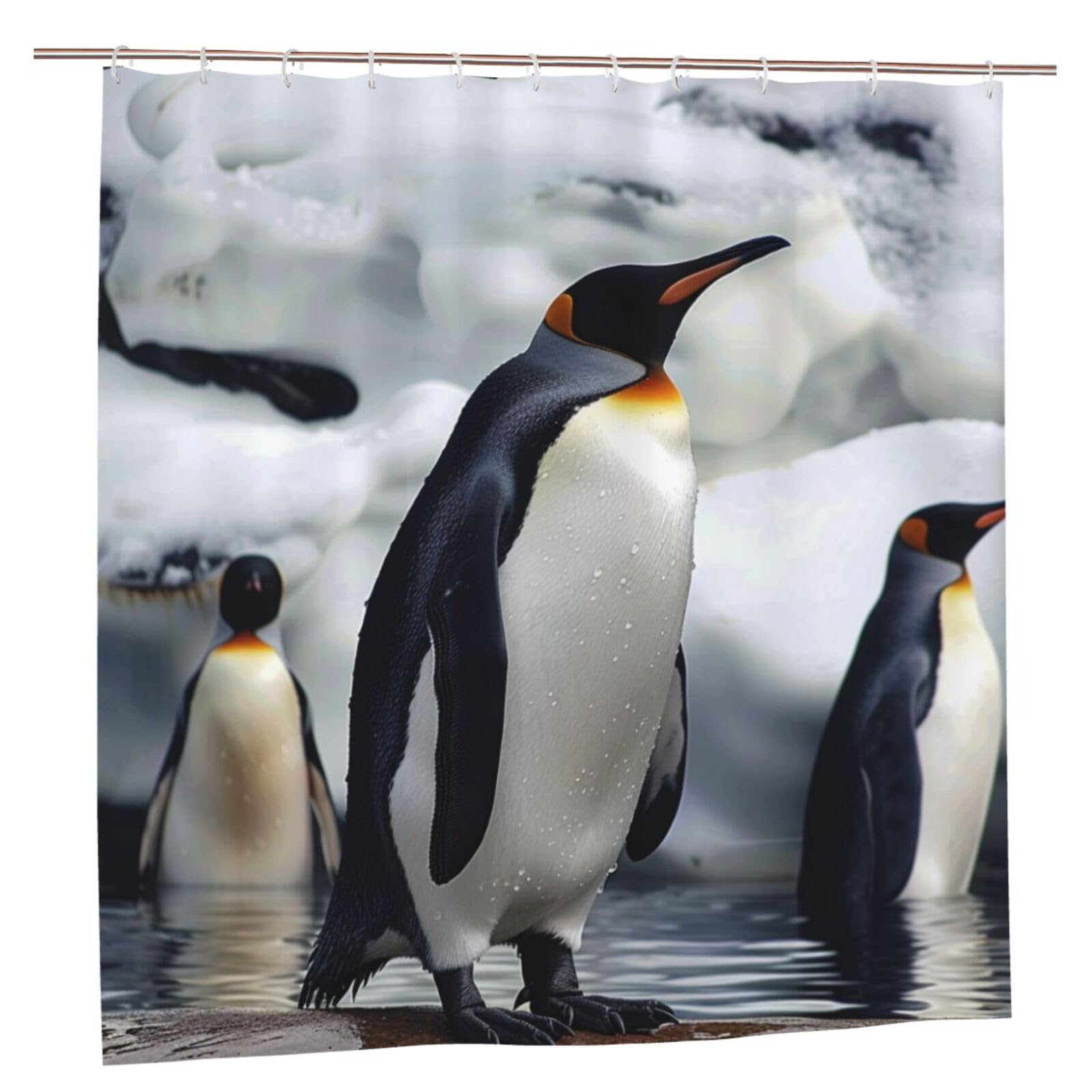 BWWHCCTI Penguin Printed Shower Curtain With 12 Plastic Hooks Opaque Quick Drying Waterproof Shower Curtains Sets For Bathroom 183x183 CM