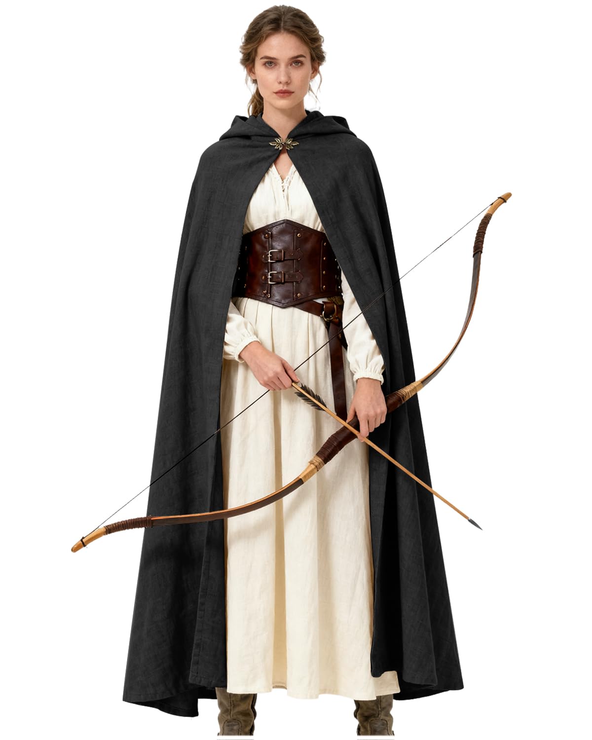 keland Capa medieval de lino Renaissance con capucha para mujer, hombre, Halloween, cosplay (negro)