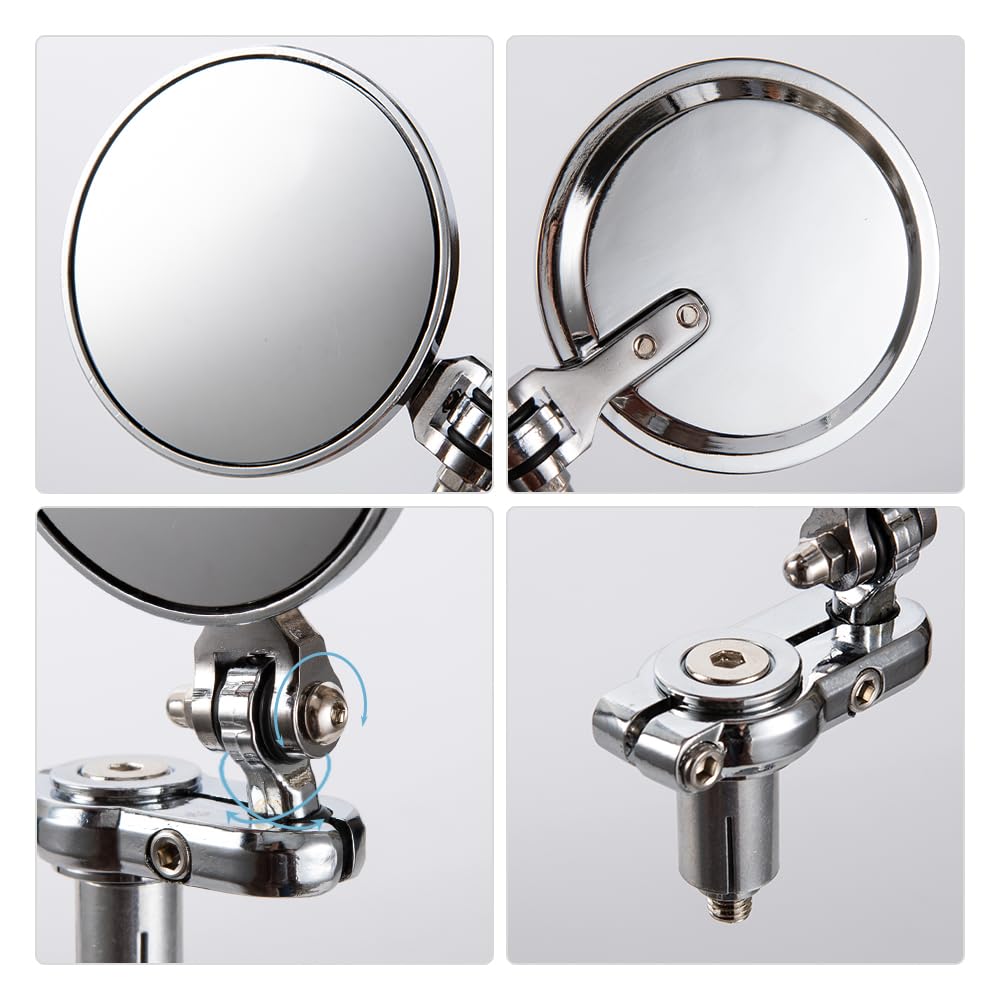 7/8" 22 mm Cromato Specchietti Manubrio Moto Alluminio CNC Girevole 360° Specchietto Moto Manubrio Cromati