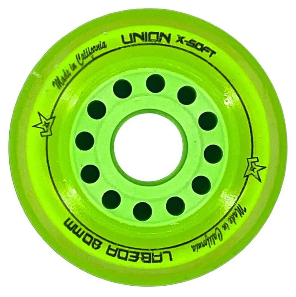 Labeda Premium Roller Hockey Wheels - Union X-Soft Hilo Set of 8-76mm White, 80mm Green - 74A Indoor