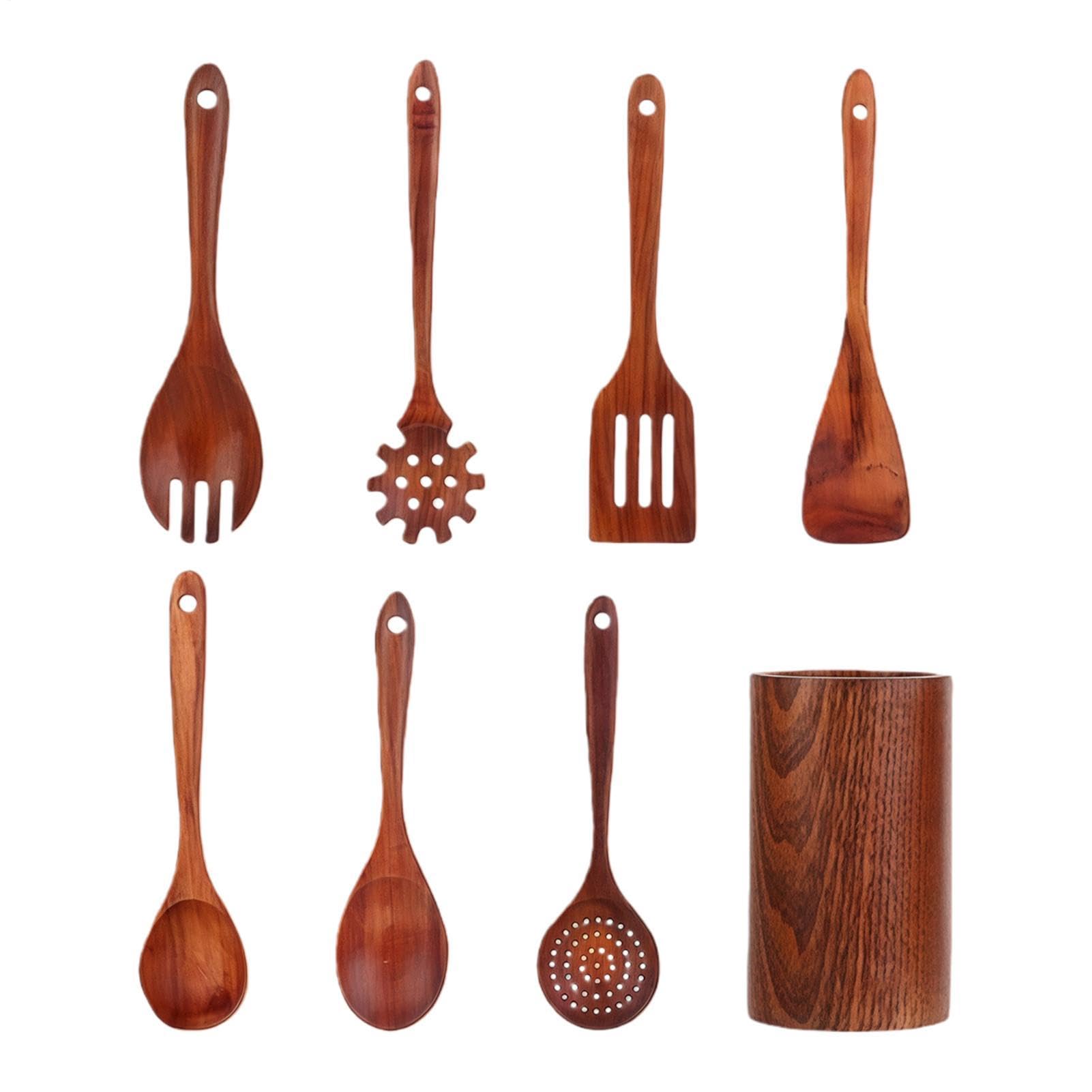 Kochutensilien aus Holz - 8-teiliges Set | Hitzebeständiger Antihaftspatel