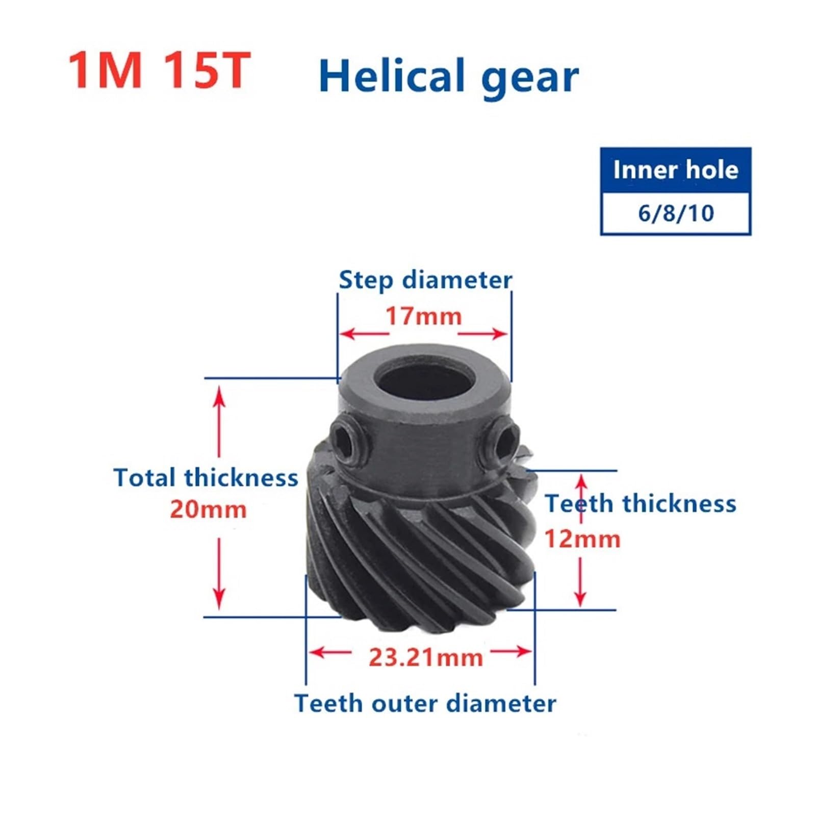 Bevel Gear Pinion Hardware Mechanical Helical Teeth 15 Teeth T Spiral Gear Staggered 45 Degree Hole Diameter 8mm Helical Gear Steel Gear(15 Teeth Left Spiral)