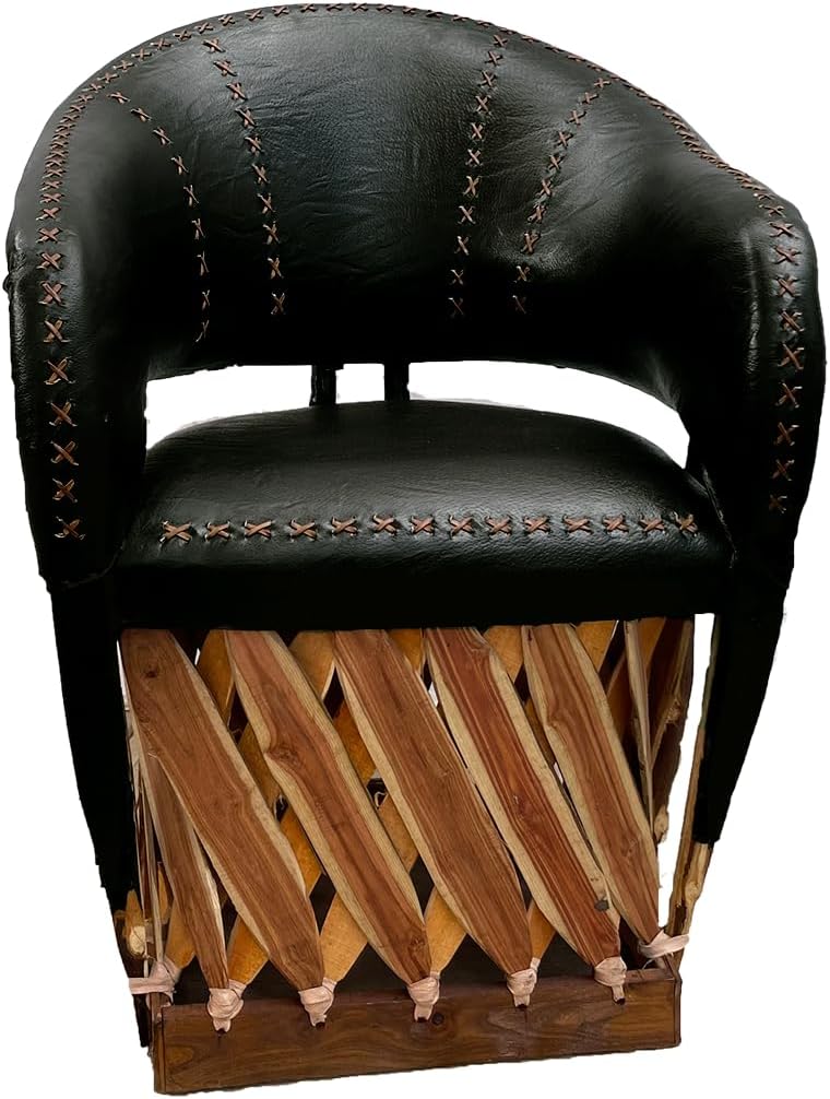 Furniture Equipal Rustico Charro Style Chair with Crosses 100% Original Leather, Made in Mexico by Equipales San Jose Ideal for Home, Bar, Restaurant, Office, Hotel, Garden, Living Room (Black)