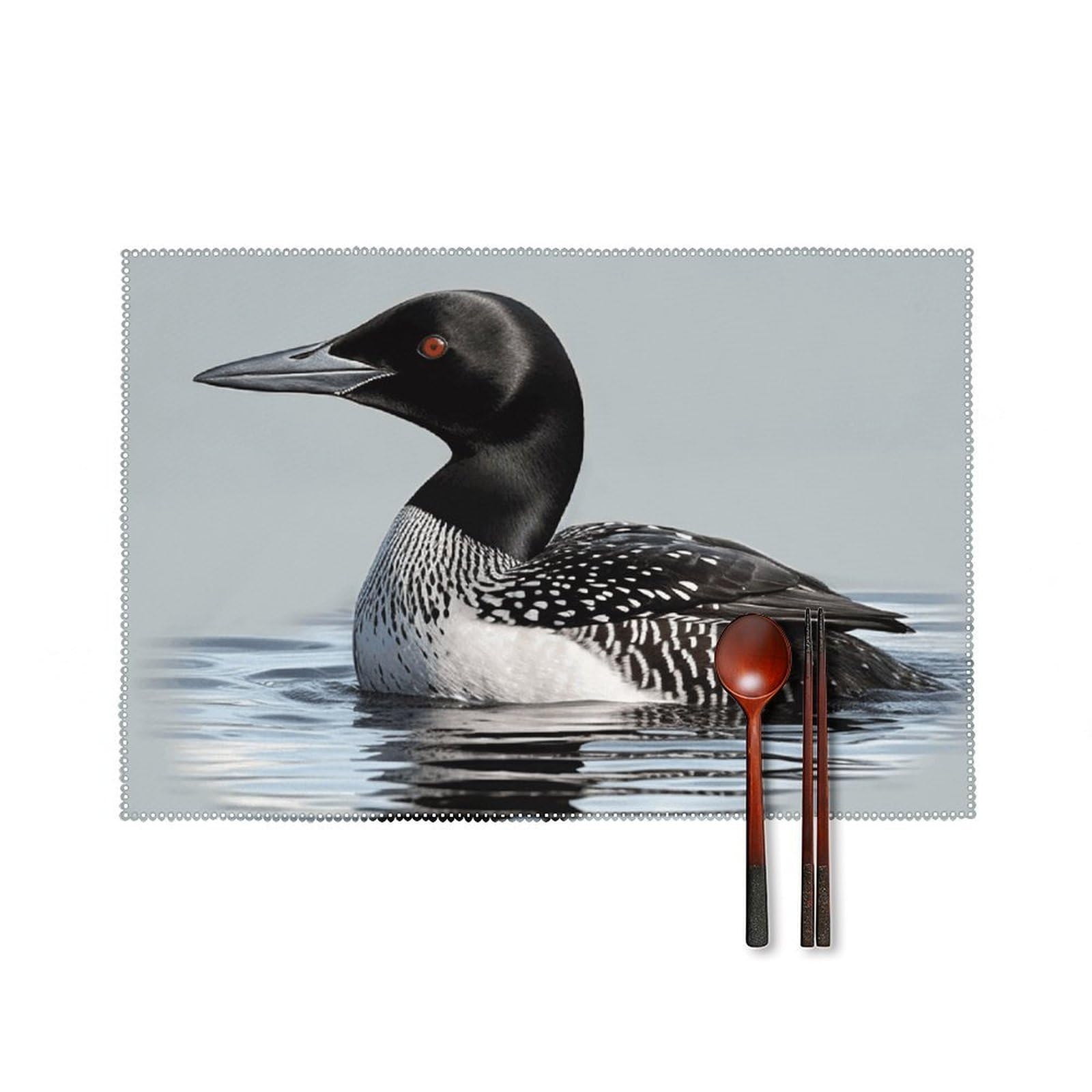 Loon Nature Bird Placemats Set of 6, 12x18 Inch Heat Resistant Washable Canvas Table Mats, Stain Resistant Decorative Dining Placemats for Kitchen, Restaurant, Outdoor Party