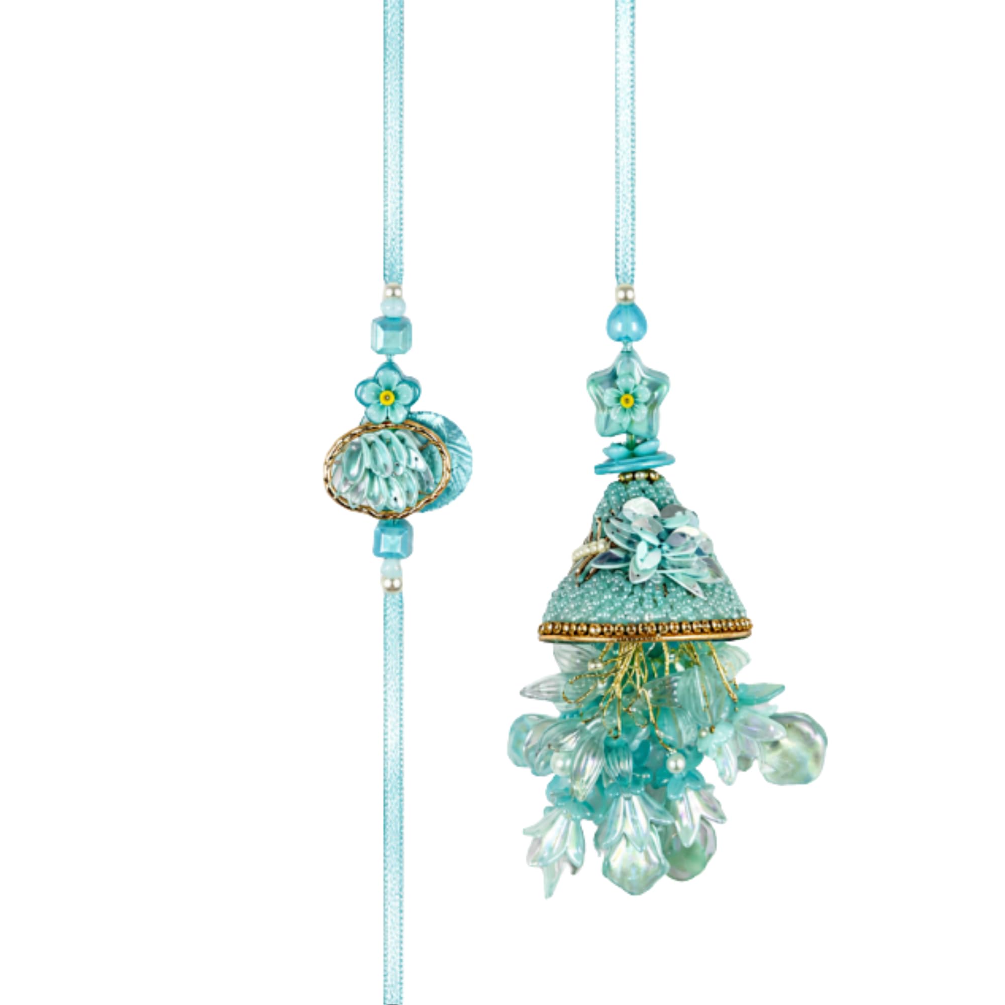 Premium Designer Aqua Blue Floral Pair Rakhi Set for Brother/ Bhai / Bhaiya, Bhabhi & Sister | Handmade Crystal Beaded Rakhi for Sister-in-Law & Sister | Traditional Raksha Bandhan Gift For Men & Women | Pack of 2-image-33