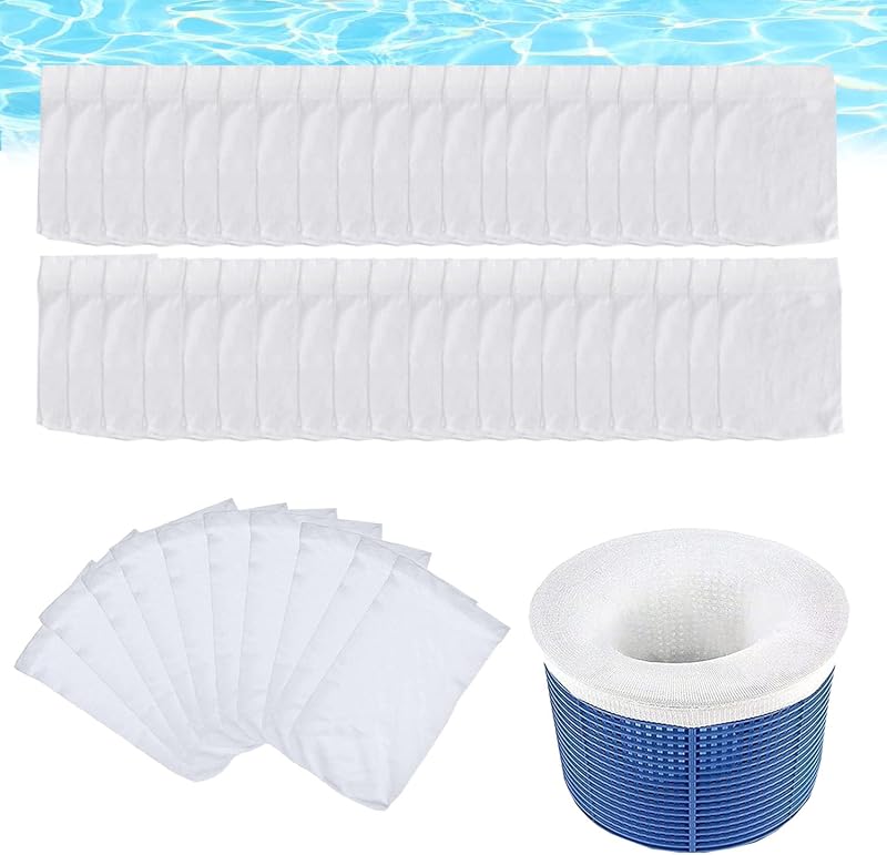 Lot de 50 Chaussette Skimmer Piscine,Chaussettes Skimmer Piscine avec Maillage Ultra-Fin,Nylon Élastique Lavable & Réutilisable,pour PanierSkimmer Filtre,pour les Débris et la Saleté Feuilles,Cheveux