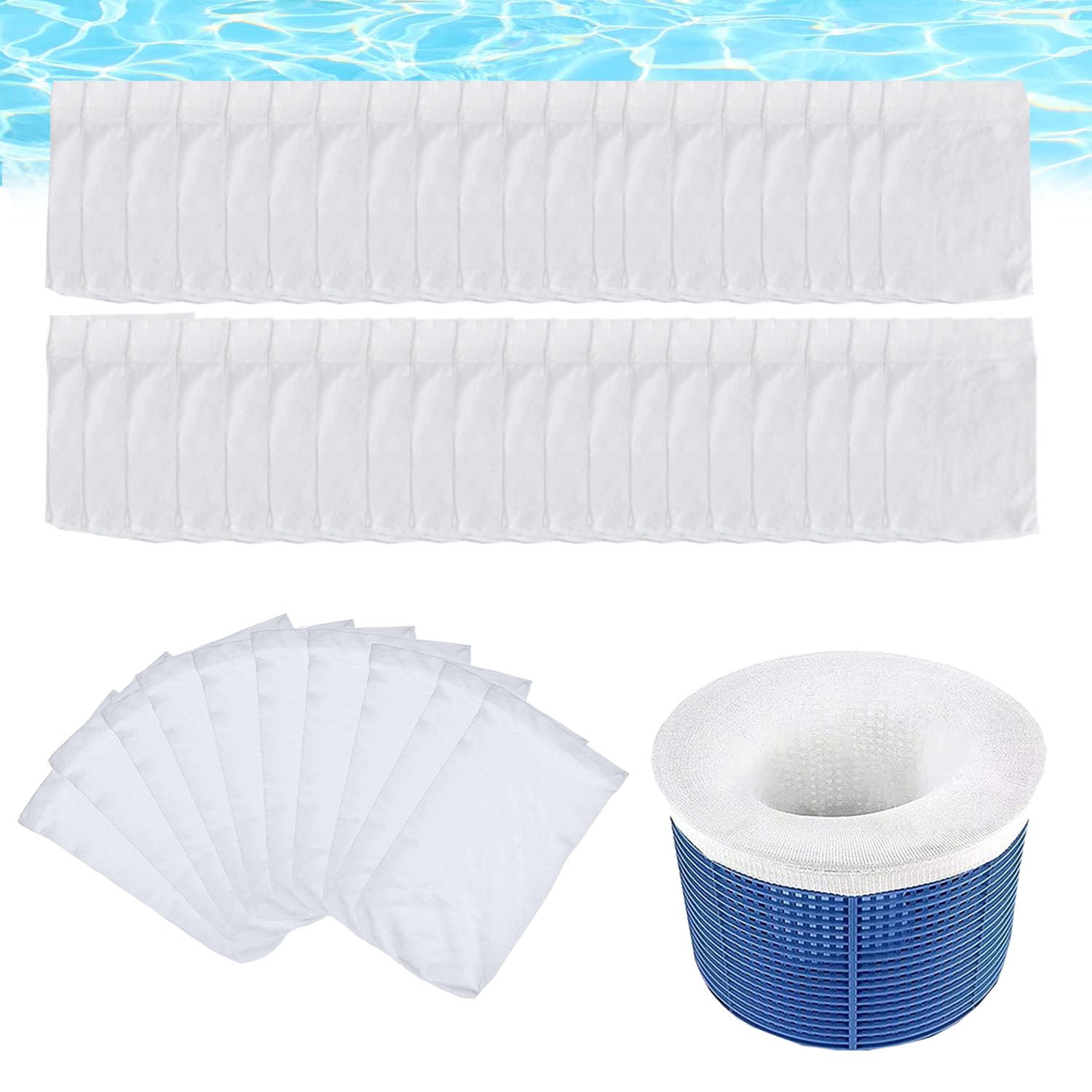 Chaussettes Skimmer Piscine Maillage Ultra-Fin Nylon Élastique Lavable Réutilisable Lot de 50