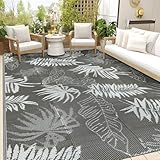 Falflor Outdoor Rug Waterproof 6x9 ft, Reversible Outdoor Plastic Straw Rug, Large Outdoor Carpet Patio Rug for RV Camping, Indoor Outdoor Rug Mat for Porch Deck Backyard Balcony Picnic Beach (Grey)