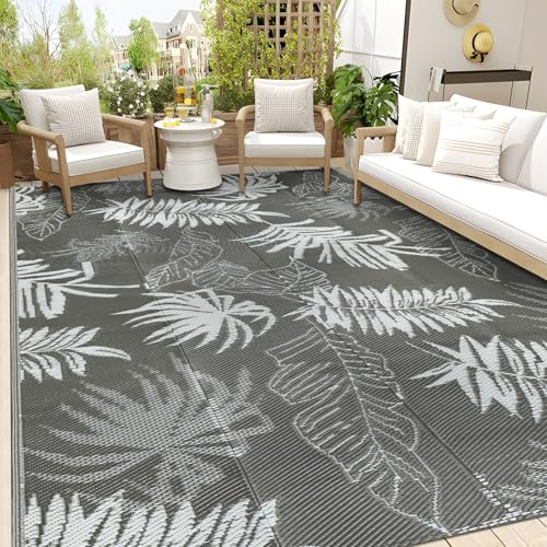 Falflor Outdoor Rug Waterproof 6x9 ft, Reversible Outdoor Plastic Straw