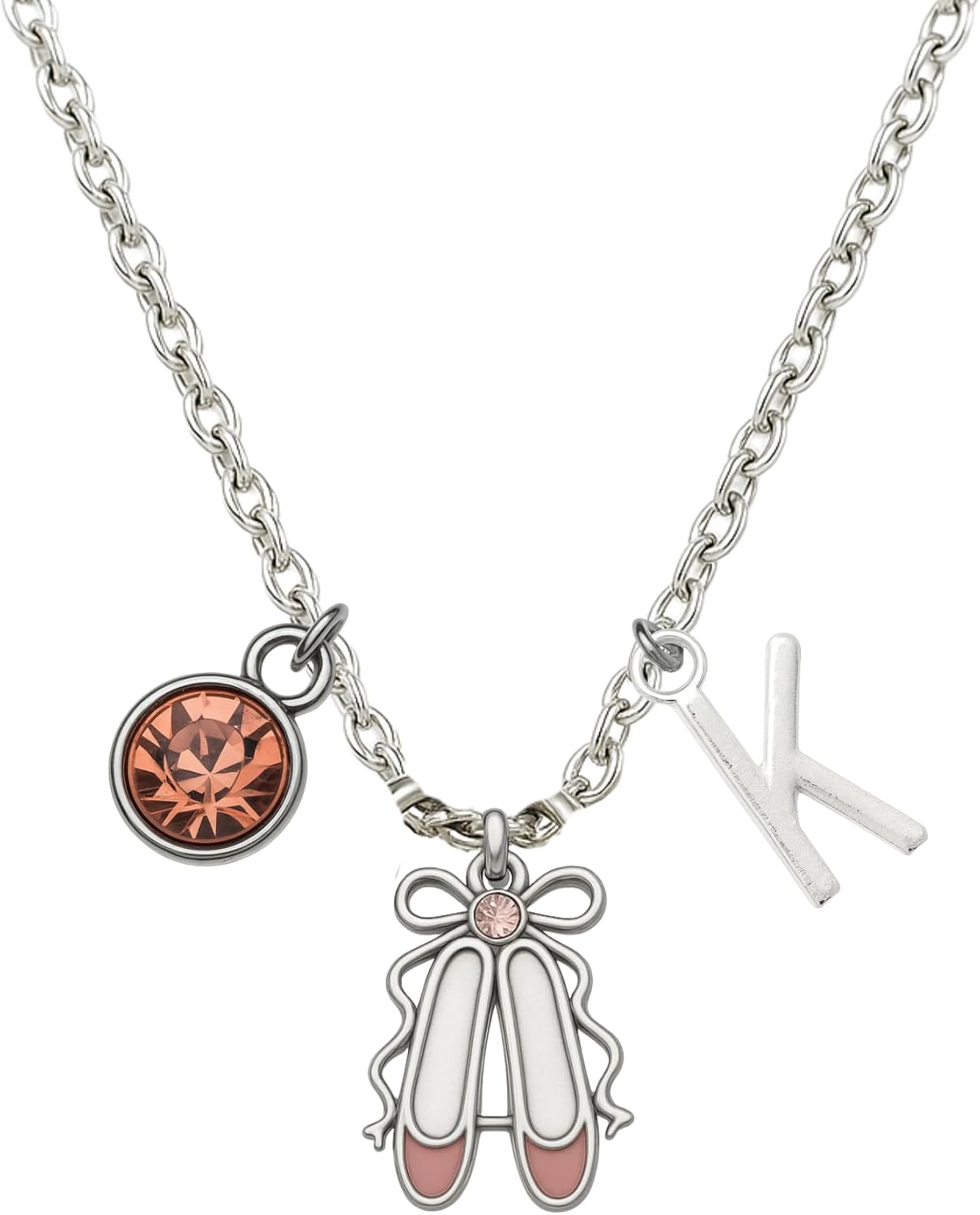 Ballet Shoes Necklace with Birthstone and Initial Charm – Personalized Ballerina Jewelry Gift for Dancers, Dance Teams, Recitals & Dance Competitions