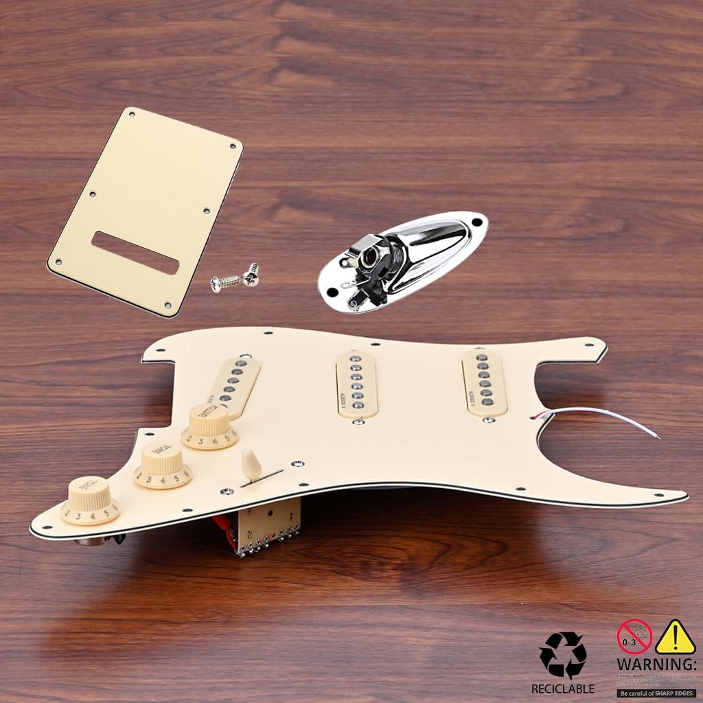 Prewired Loaded Pickguard, Pickguard Guitars 3-Ply SSS Prewired Loaded Pickguard with Alnico V Pickups Kit Humbucker Pickups for Strat/Stratocaster Electric Guitars Replacement Parts