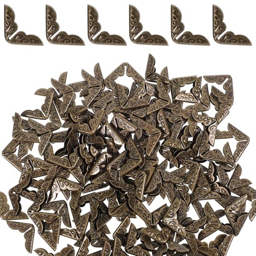 Image of Xinjoduz 150PCS Book Corner Protectors, Metal Photo Corners Vintage Book Corners Covers Iron Corner Triangle Corner Protector Decorative for Scrapbooking Photo Album Notebook Menu File Folder (Bronze)