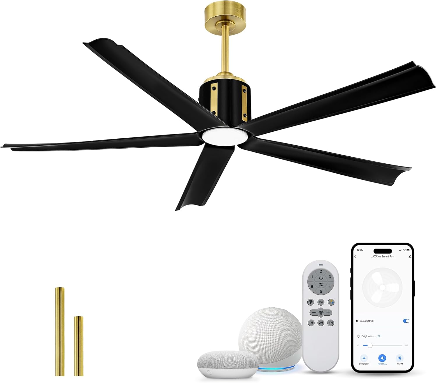 60 Inch Smart Ceiling Fan with Light, Ceiling Fans with Voice Control, Black and Gold Ceiling Fans with Lights and Remote Control Indoor, CF02-BGB Black & Gold