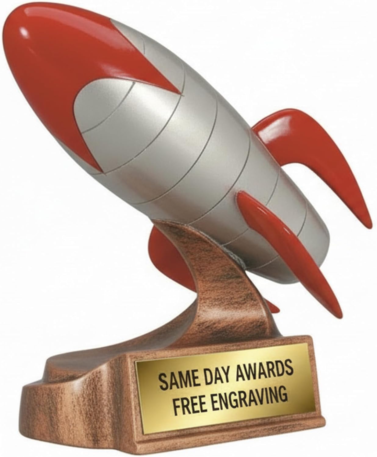 Rocket Ship Trophy 6 Inch Award with Free Engraving for Space Themed Recognition, Science Fair Winners, STEM Awards, Innovation Achievements and Fun Team Gifts